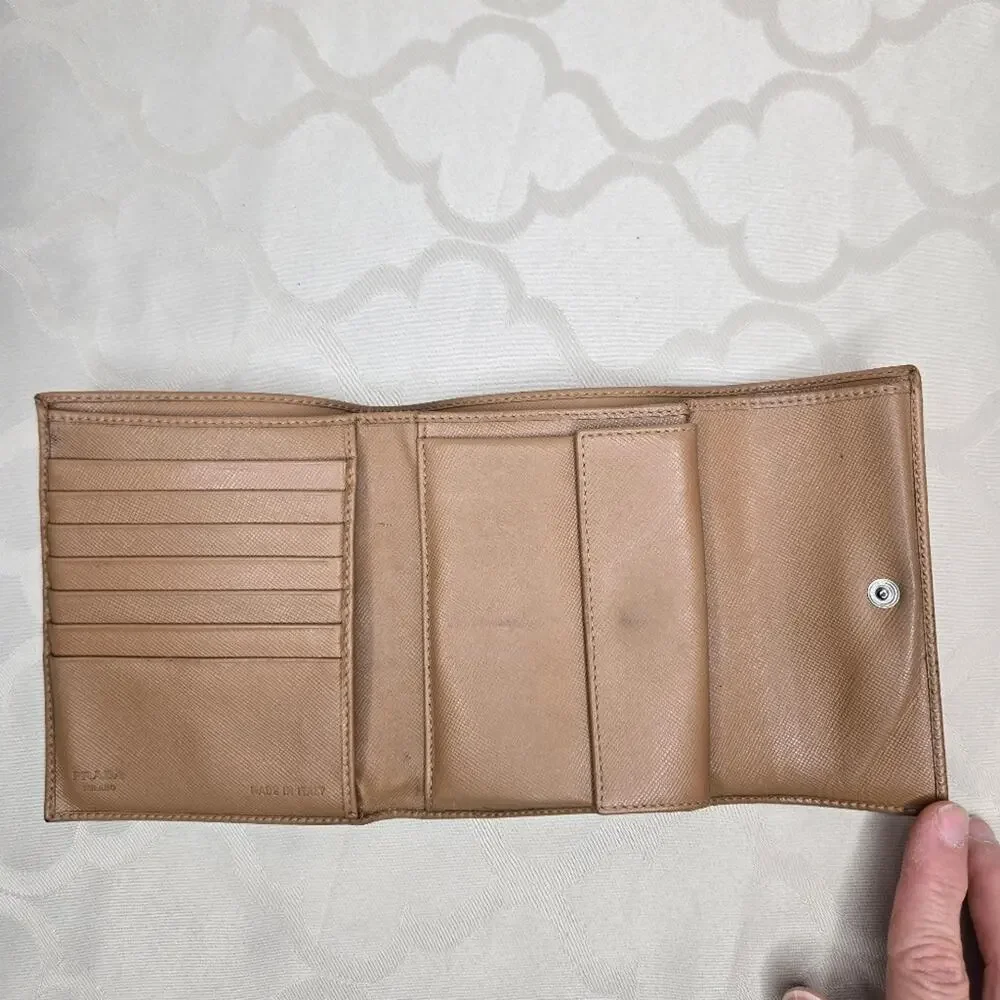 Prada Tan Saffiano Leather Tri-Fold Wallet w/Coin Pouch - Picture 9 of 11